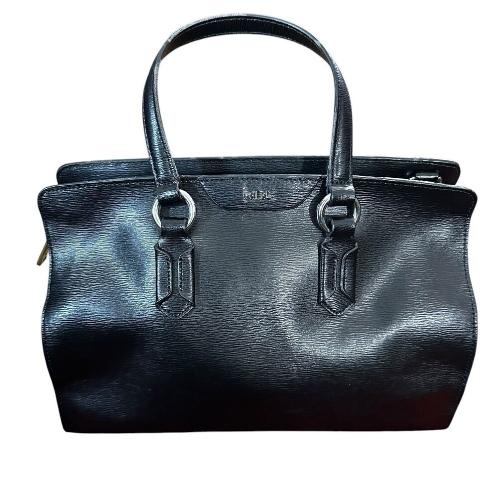 LAUREN Ralph Lauren Textured Black Leather Convertible Satchel Purse Handbag